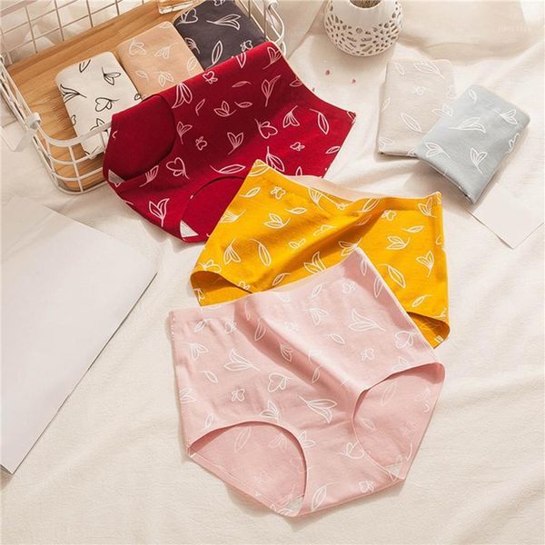 

cotton female seamless printing abdomen panties comfortable hip lift briefs women's high waist underwear, Black;pink