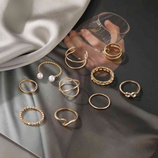 2021 punk ouro largo cadeia anéis para mulheres meninas moda dedo irregular thin rings presente feminino jóias festa 10 pcs g1225