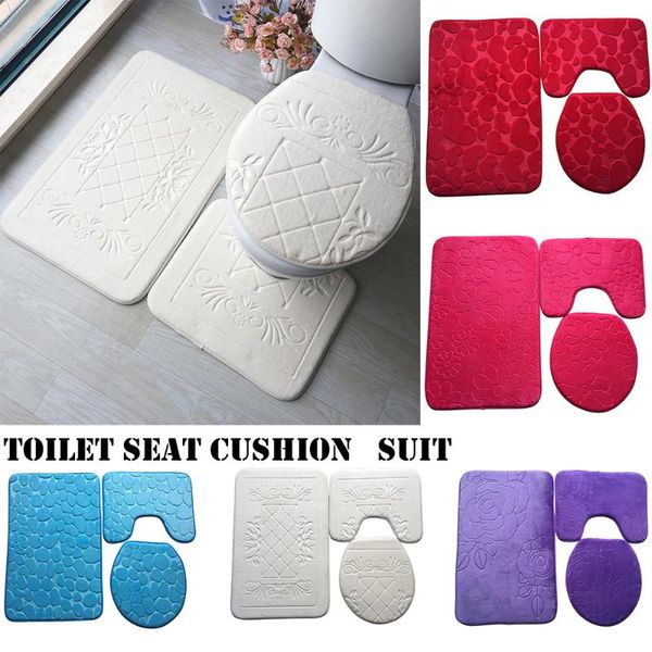 

bath mats toilet cover for bathroom decorations 3pcs non-slip suction grip mat kitchen carpet doormats decor home 5.17