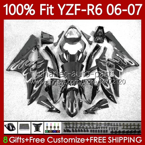 OEM MoTy Motorycycle Body for Yamaha YZF R 6 600 cc YZF600 YZF-R6 06-07 Bodywork 98No.137 YZF R6 2006 2007 YZF-600 FLAMES DE PRATA 600CC YZFR6 06 07 MOLDE DE INVEÇÃO FIT