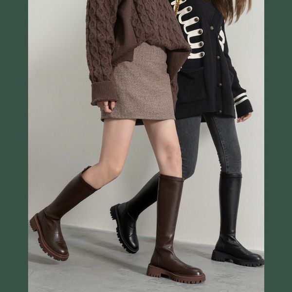 

autumn and winter ancient women's shoes brown high knight below knee elastic british martin boots, Black