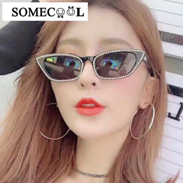 

stick diamonds cat eye sunglasses zonnebril dames vintage brand designer shaped fashion oculos, White;black