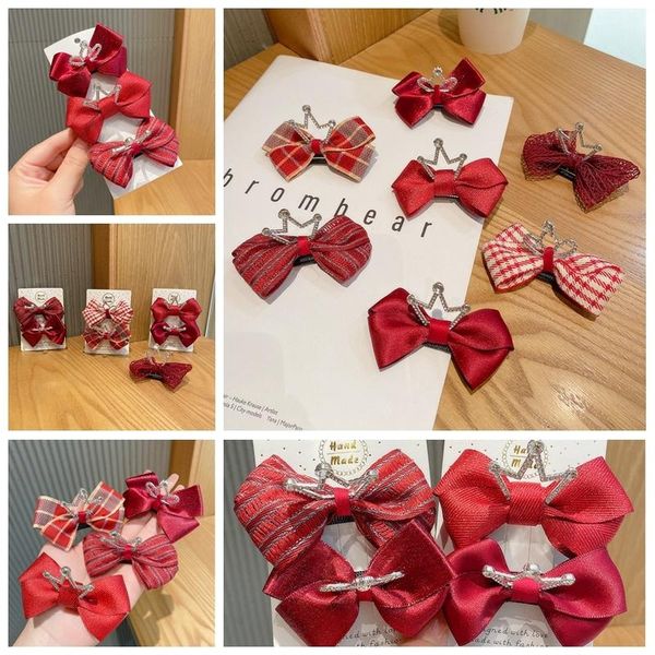 

hair accessories 2021 headdress children's red bow hairpin crown lovely princess side girls clip women, Slivery;white
