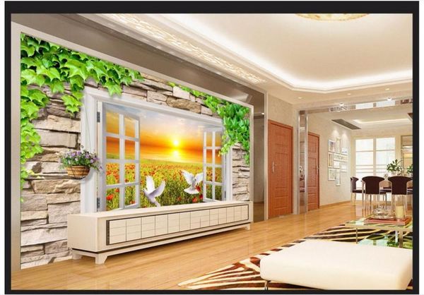

wallpapers custom po wallpaper 3d wall murals outdoors window sunrise landscape mural art tv backdrop paper home decor
