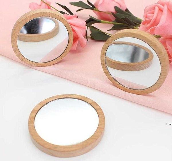 Specchio piccolo rotondo in legno Specchio tascabile portatile Mini specchio per trucco in legno Regalo bomboniera personalizzato via mare RRE11974