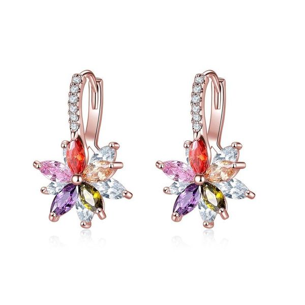 

copper micro inlaid zircon colored flower double cz earrings clothing accessories luxury delicate jewelry gift for women stud, Golden;silver