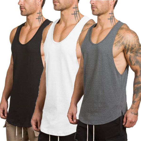 3 Pack Plain Bodybuilding Stringer Tank Top Uomo Summer Cotton Fashion Fitness Gilet Muscle Gyys Gym Shirt senza maniche 210421