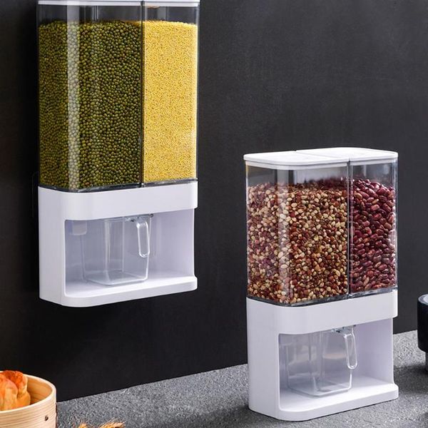 

storage bottles & jars wall-mounted kitchen press box transparent container boxes rice cereals grain dispenser tank organizer
