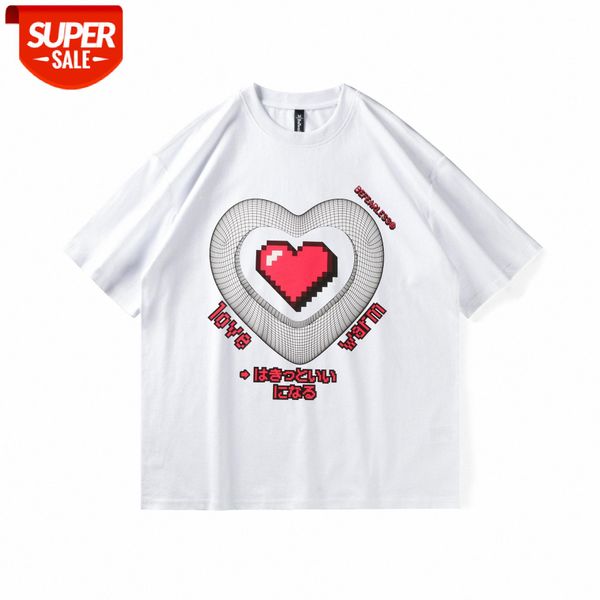 

befearle love geometric pattern printed t-shirt hip-hop high street couple the same paragraph men and women loose short-sleeved tide #aj3u, White;black