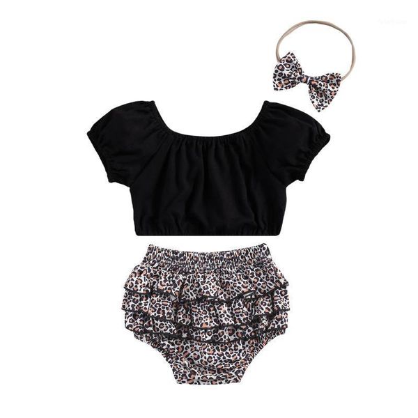 

clothing sets emmababy 2021 summer 0-24m baby girl 3pcs set leopard print back ruffled shorts+black puff short sleeve crop bow clothes1, White