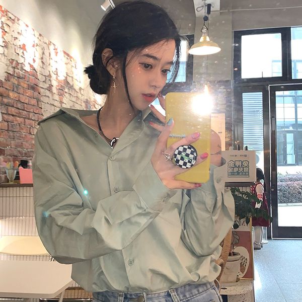 

2 colors spring autumn women's blouse office lady style loose peter pan collar shirt women (f4290 210423, White