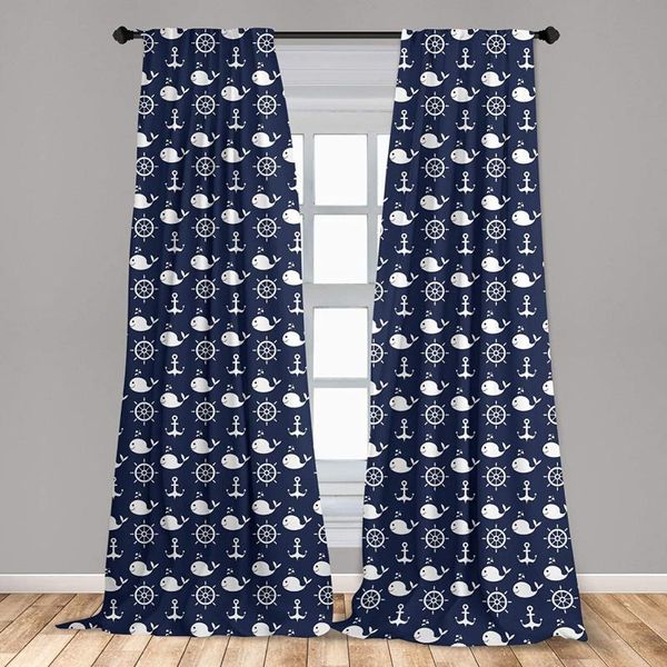 

curtain & drapes navy blue for kids room maritime with whales helms anchors nautical elements deep sea life lightweight window