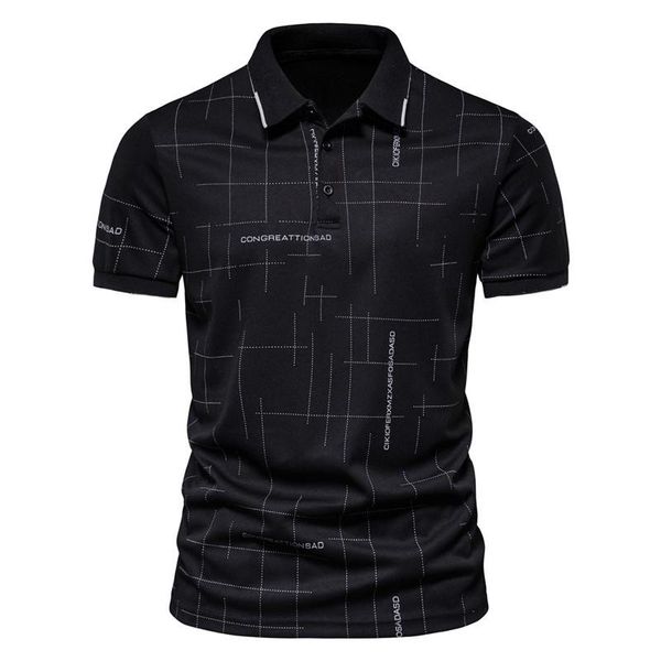 

men's polos men fashion letter printing lapel button pullover vintage slim shirts2021 summer casual short sleeve shirt, White;black