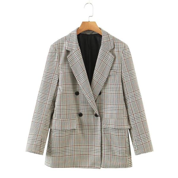 

women's suits & blazers bbwm 2021 women elegant plaid office lady blazer female vintage streetwear double breasted loose suit casual fa, White;black