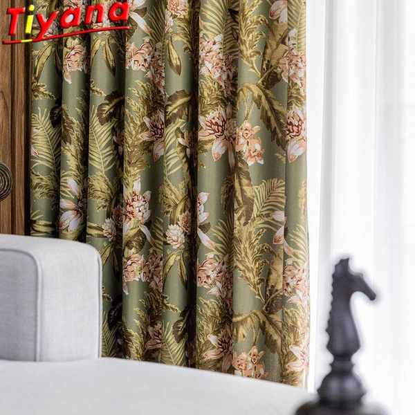 

curtain & drapes green leaf/flowers curtains for living room blackout plants pattern window bedroom leaves panels vt