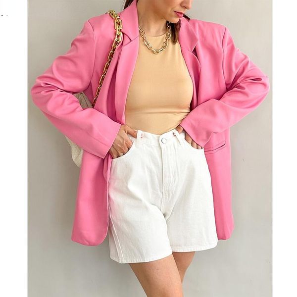 

women's suits & blazers women long sleeve jacket single button light pink blazer suit plus size outwear 2021 woman, White;black