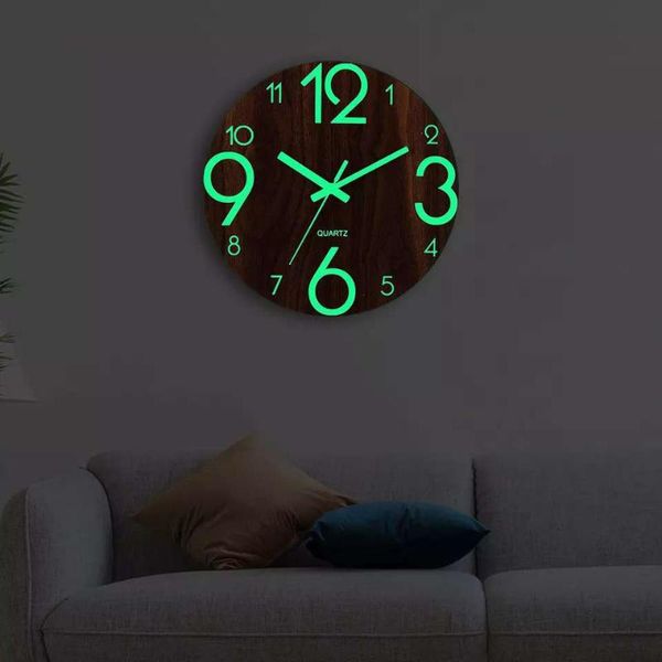 

wall clocks wooden clock luminous number hanging quiet dark glowing modern watches home decor christmas gift