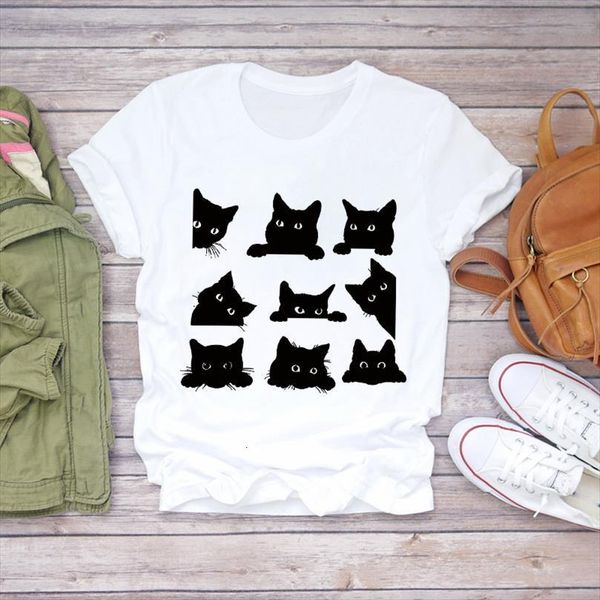 

men cat face casual clothing printing short sleeve 90s print lady mens graphic female tee, White;black