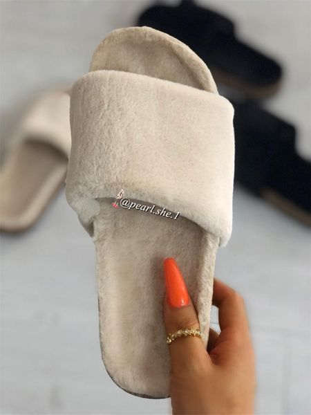 

slippers 2021 women fluffy shoes outside designer famous brands comfortable faux fur winter s, Black