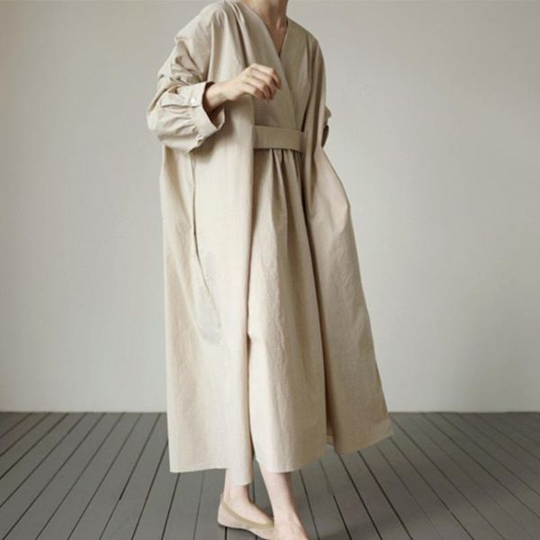 

casual dresses loose dress japan style simple long sleeves hedging college black female v-neck maxi ol vestidos, Black;gray