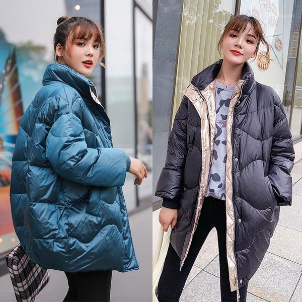 

women's down & parkas women winter white duck jacket 2021 autumn long parka fashion thick warm loose coat female windproof jackets, Black