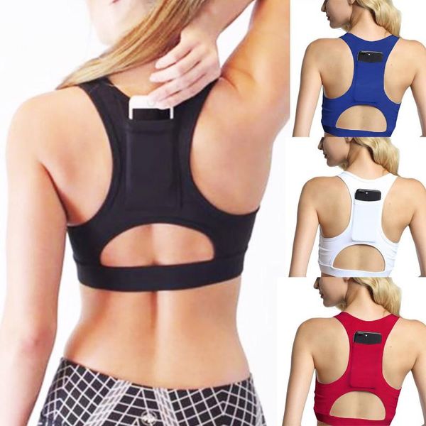 

women's swimwear 2021 sports bra crop fitness women sportswear back pocket portable mobile yoga shockproof running push up, White;black