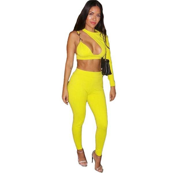 

two piece dress 2021 summer women's two-piece set irregular one shoulder long sleeve backless + pencil pants club party tracksuit, White