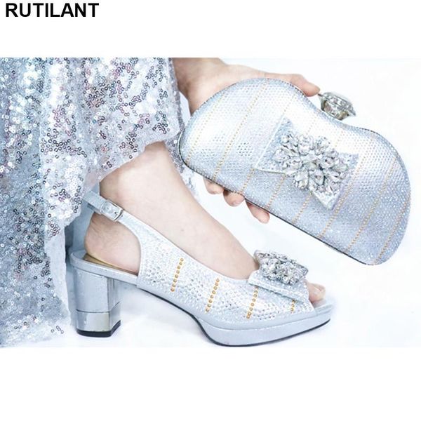 

dress shoes arrival luxury woman and bag set decorated with rhinestone nigerian wedding low heel, Black