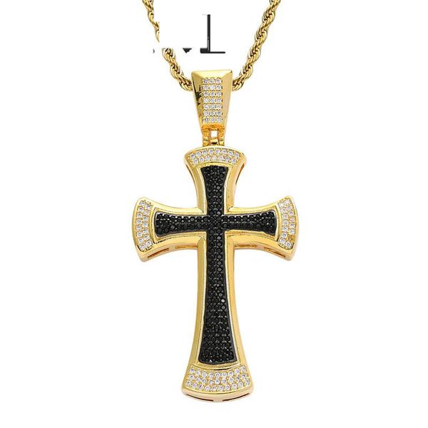 

arrived iced out black zircon cross necklace pendant gold silver plated hip hop pendant for men's retro punk cross necklace
