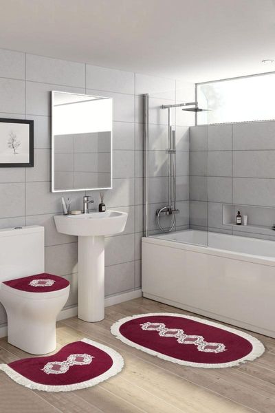 

bath mats queen shaped embroidered 3 pieces claret red queensn