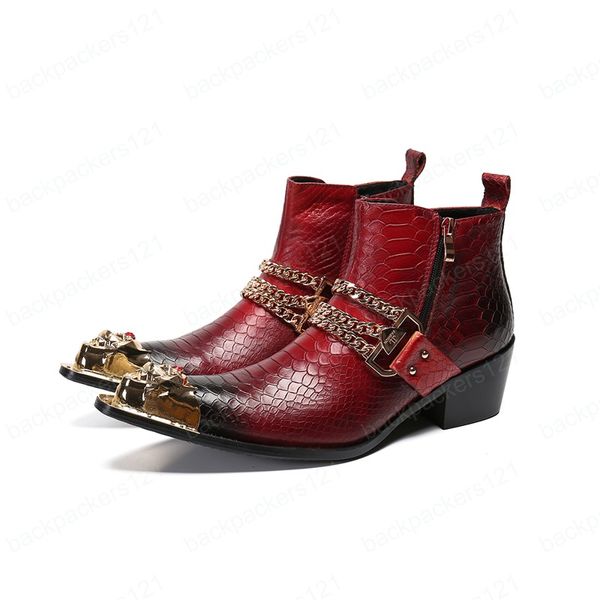 Klassische Herren-Lederstiefel, große Größe, Wintermode, Mann, Business, Party, Hochzeit, Stiefel, Metallkappe, männliche Motorradstiefel