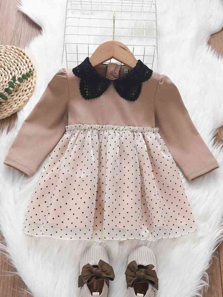 

baby guipure lace statement collar polka dot mesh overlay dress she, Red;yellow