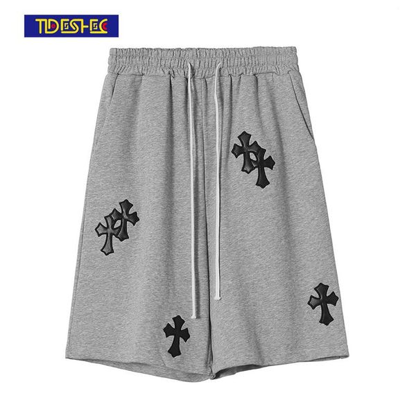 

men's shorts plus size embroidered cross summer large elastic sports casual loose fashion, White;black