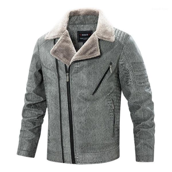 

men's down & parkas 2021 winter leather biker fleece lined thick warm vintage motorcycle jackets and coat winbreaker for male, Black