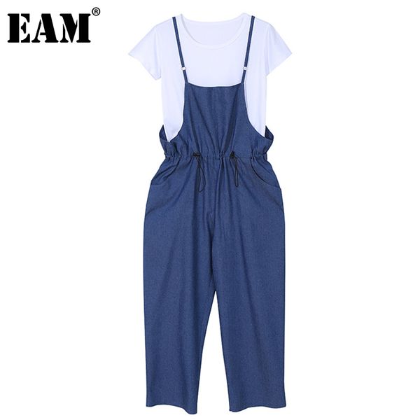 

[eam] wide leg pants denim two piece suit round neck short sleeve blue loose fit women fashion spring summer 1dd6483 21512, White