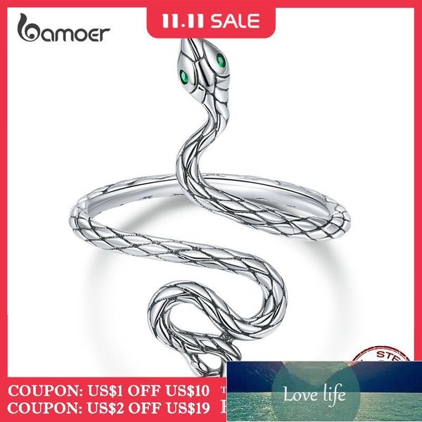 

bamoer new retro 925 sterling silver dark punk snake exaggerated spirit open ring adjustable ring jewelry gift bijoux bsr199 factory price e