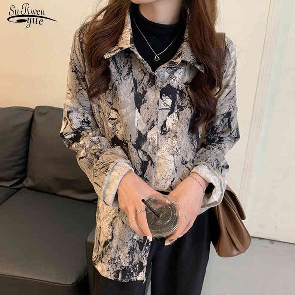 

long sleeve women shirts blouses office lady loose casual female blouse femme ink print vintage oversized shirt 12939 210508, White
