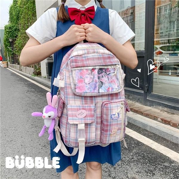 

school bags summer fashion women's backpack trendy plaid schoolbag for girls nylon large-capacity waterproof travel