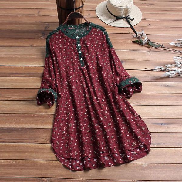 

indie folk blouse women fall 2021 chiffon floral clothes tunic o neck shirts long sleeve loose female women's blouses, White