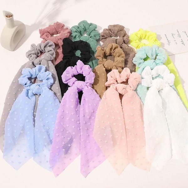 

chiffon streamer large intestine hair accessories wave dot ribbon hairbands women ponytail holder, Slivery;white