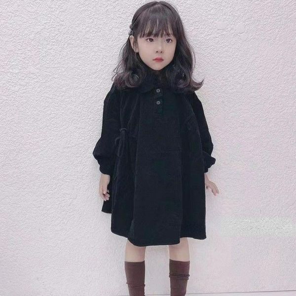 

girl's dresses girl spring autumn dress korean retro corduroy temperament long sleeve button black loose fashion cute kids clothes 2021, Red;yellow
