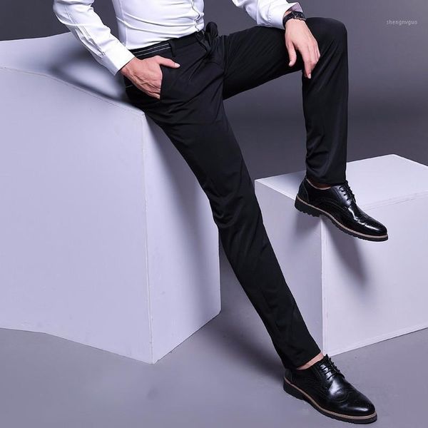 

men's pants summer young fashion casual straight suit middle waist comfortable, Black