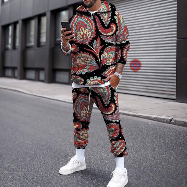 

jogging clothing 2021 fahion men's 3d hoodie set print fashion fine pattern full outdoor leisure sets, Black;red