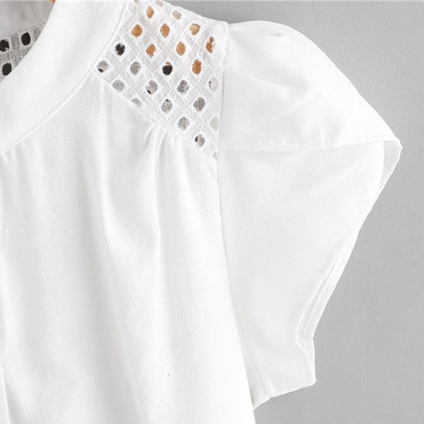 

white womens and blouses women o-neck hollow out tee shirt short butterfly sleeve casual