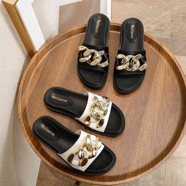 

sandals women's summer slippers black platform designer shoes white apartments skin slide jawaaye big chain 35-43 4hmw