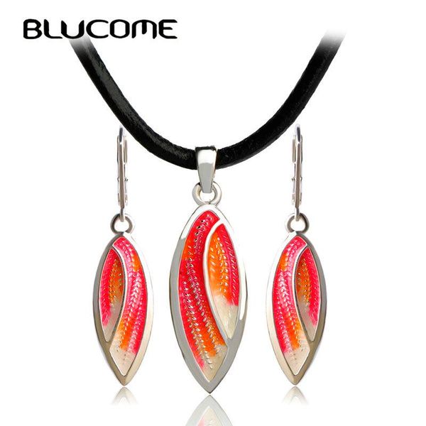 

earrings & necklace blucome red enamel leaves drop set wedding bridal jewelry sets black rope chokers pendants long pendientes, Silver