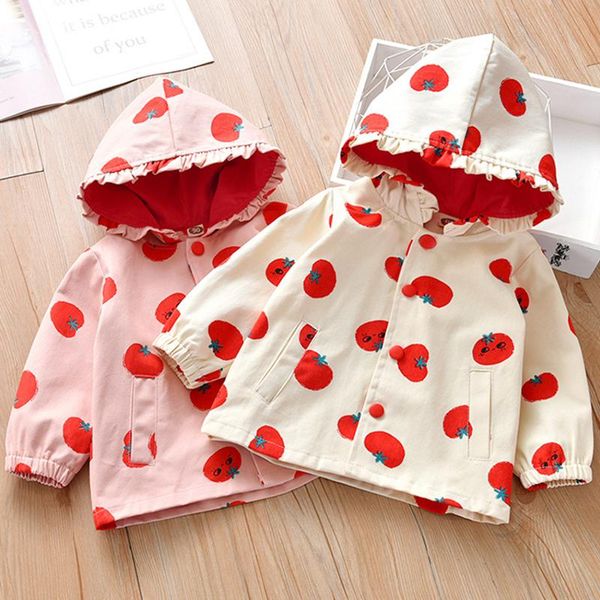 

2-7y baby kids girls spring coat summer jackets 2021 girl tomato print hooded jacket children clothes long-sleeved, Blue;gray