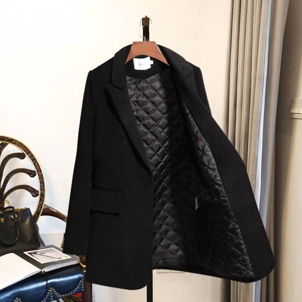 

women's suits & blazers cotton padded thick warm black women winter 2021 turn-down collar straight elegant office lady outwear coats, White;black