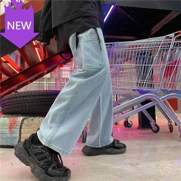 

female loose streetwear high waist wide leg pants 2021 autumn casual jeans woman long trousers cowboy women's, Blue