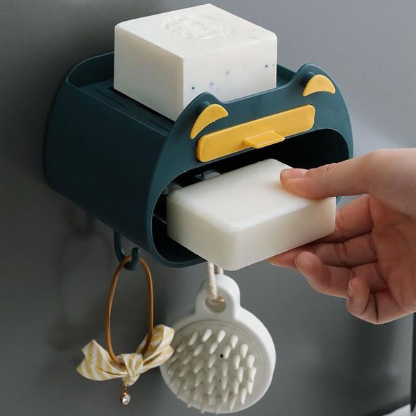 

soap dishes 1pc wall-mounted holder bathroom accessories plastic shower dish non-slip waterproof box drainage tools